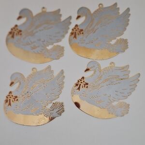 Set Of 4 - Vintage 1993 Elegant Gold Swan Ornaments - G. Duchin
